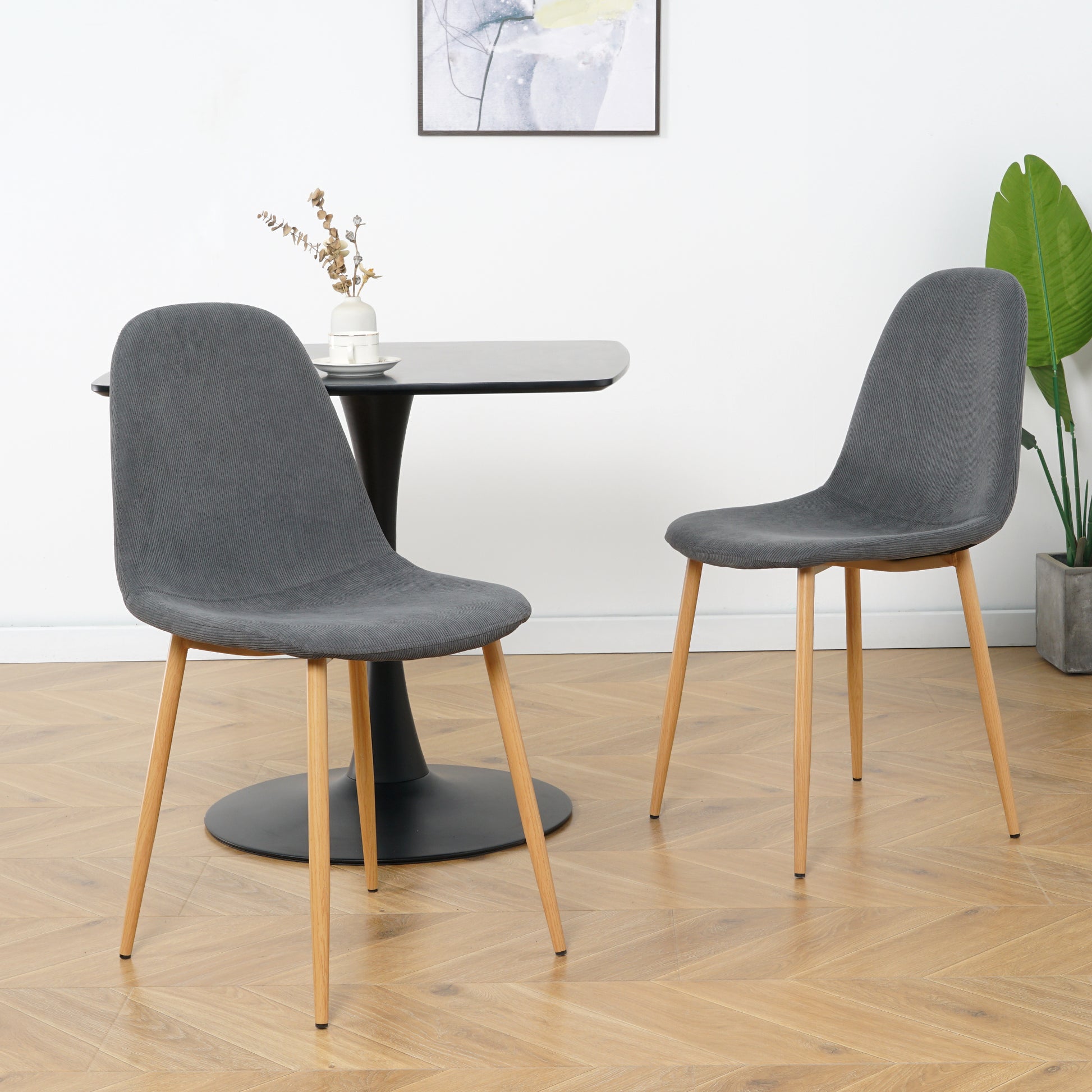 Light Grey Modern Fabric Chairs With Wood Transfer Metal Leg Set Of 4 Light Gray Metal