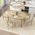 5 Piece Multifunctional Dining Table Set, Farmhouse Dining Set With Extendable Round Table ,Two Small Drawers And 4 Upholstered Dining Chairs For Kitchen And Dining Room Natural Wood Wash Natural Wood Wash Solid Wood