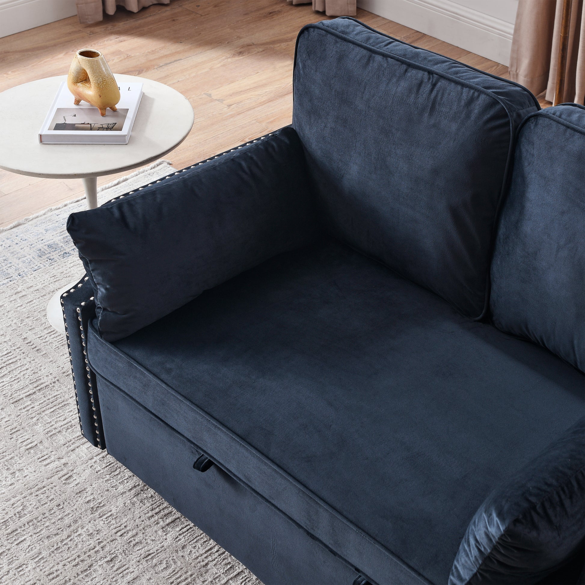 50" Velvet Upholstered Sleeper Sofa Bed With Side Storage Pockets, Design, 2 Seater Sofa With 2 Pillows And Removeable Backrest Pull Out Sofa Bed For Small Spaces In Living Rooms, Apartm Black Velvet Primary Living Space Foam Velvet 2 Seat