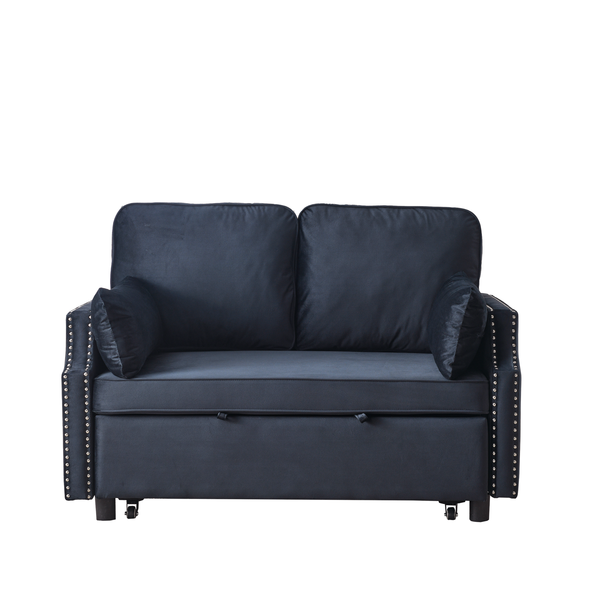 50" Velvet Upholstered Sleeper Sofa Bed With Side Storage Pockets, Design, 2 Seater Sofa With 2 Pillows And Removeable Backrest Pull Out Sofa Bed For Small Spaces In Living Rooms, Apartm Black Velvet Primary Living Space Foam Velvet 2 Seat