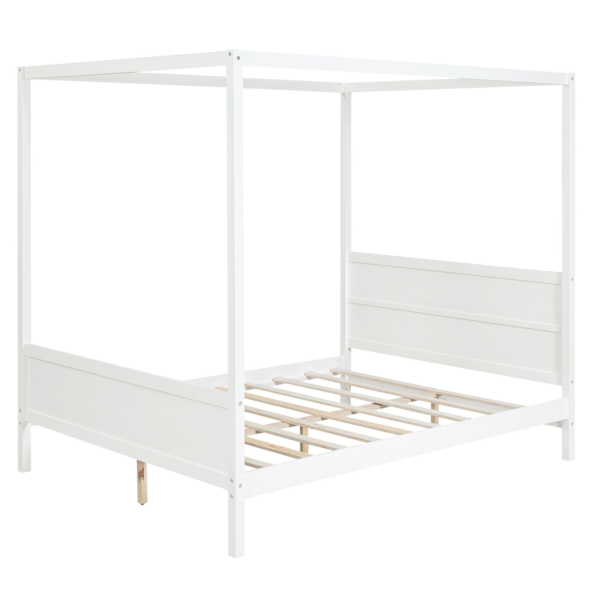 Queen Size Canopy Platform Bed With Headboard And Footboard,Slat Support Leg White Old Sku:Lt001912Aak White Solid Wood