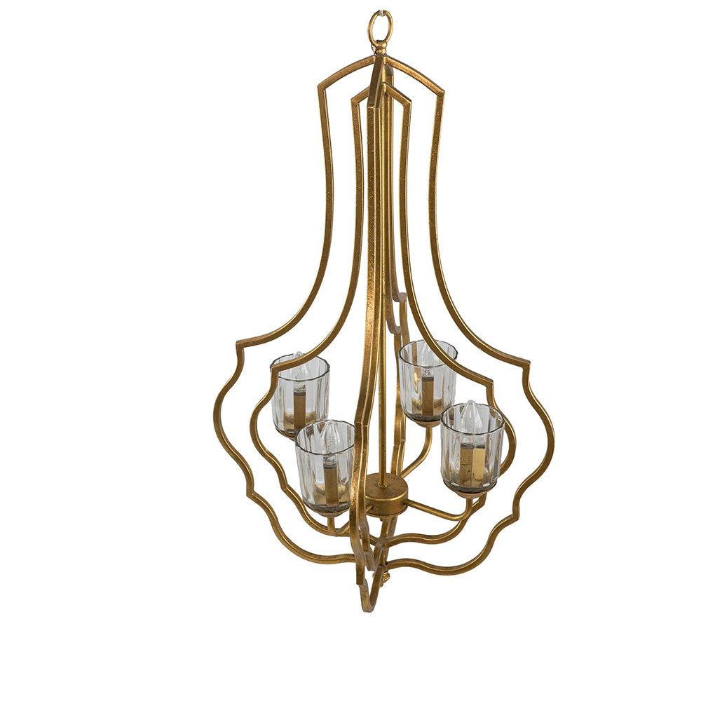 4 Light Metal Chandelier, Hanging Light Fixture With Adjustable Chain For Kitchen Dining Room Foyer Entryway, Bulb Not Included Gold Iron