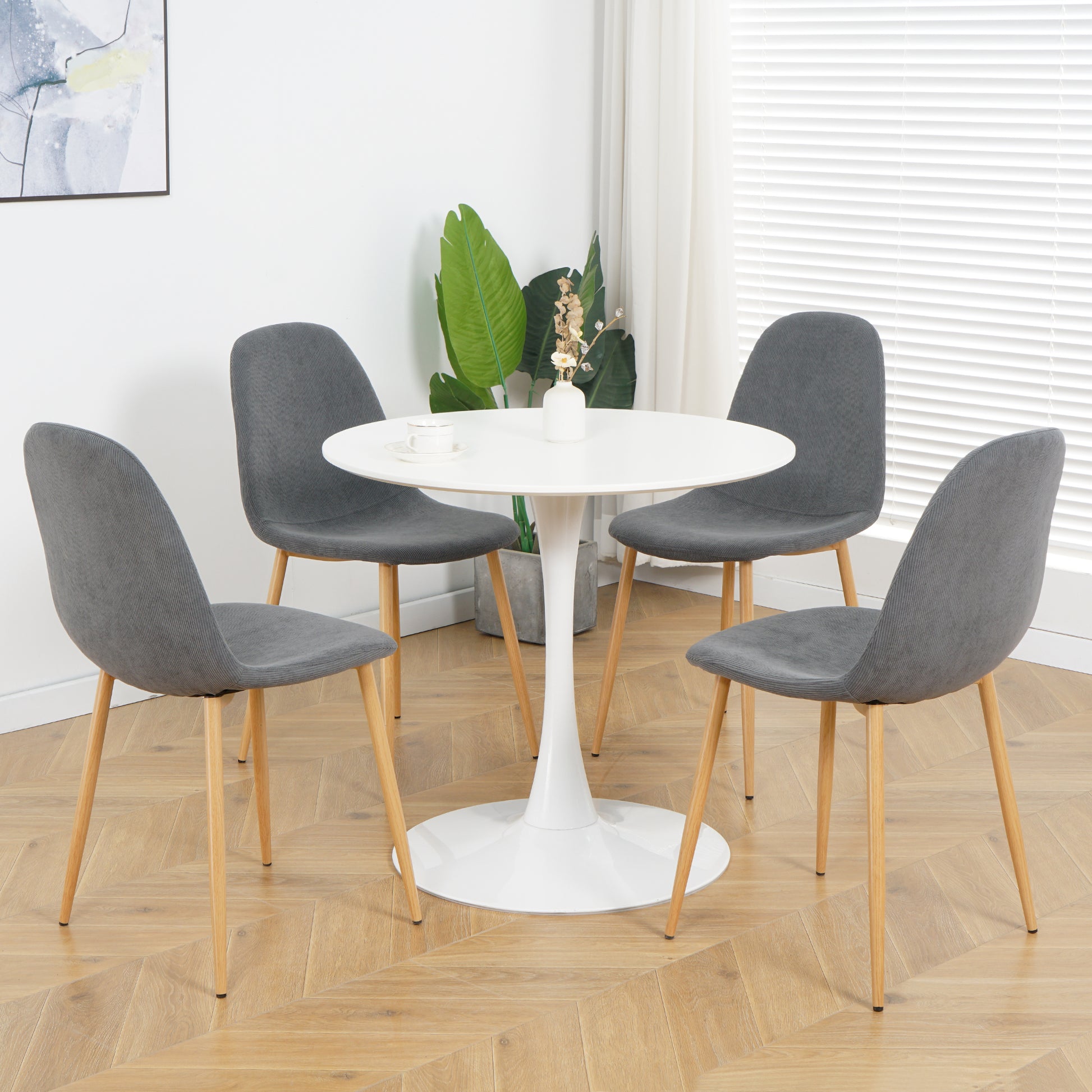 Light Grey Modern Fabric Chairs With Wood Transfer Metal Leg Set Of 4 Light Gray Metal