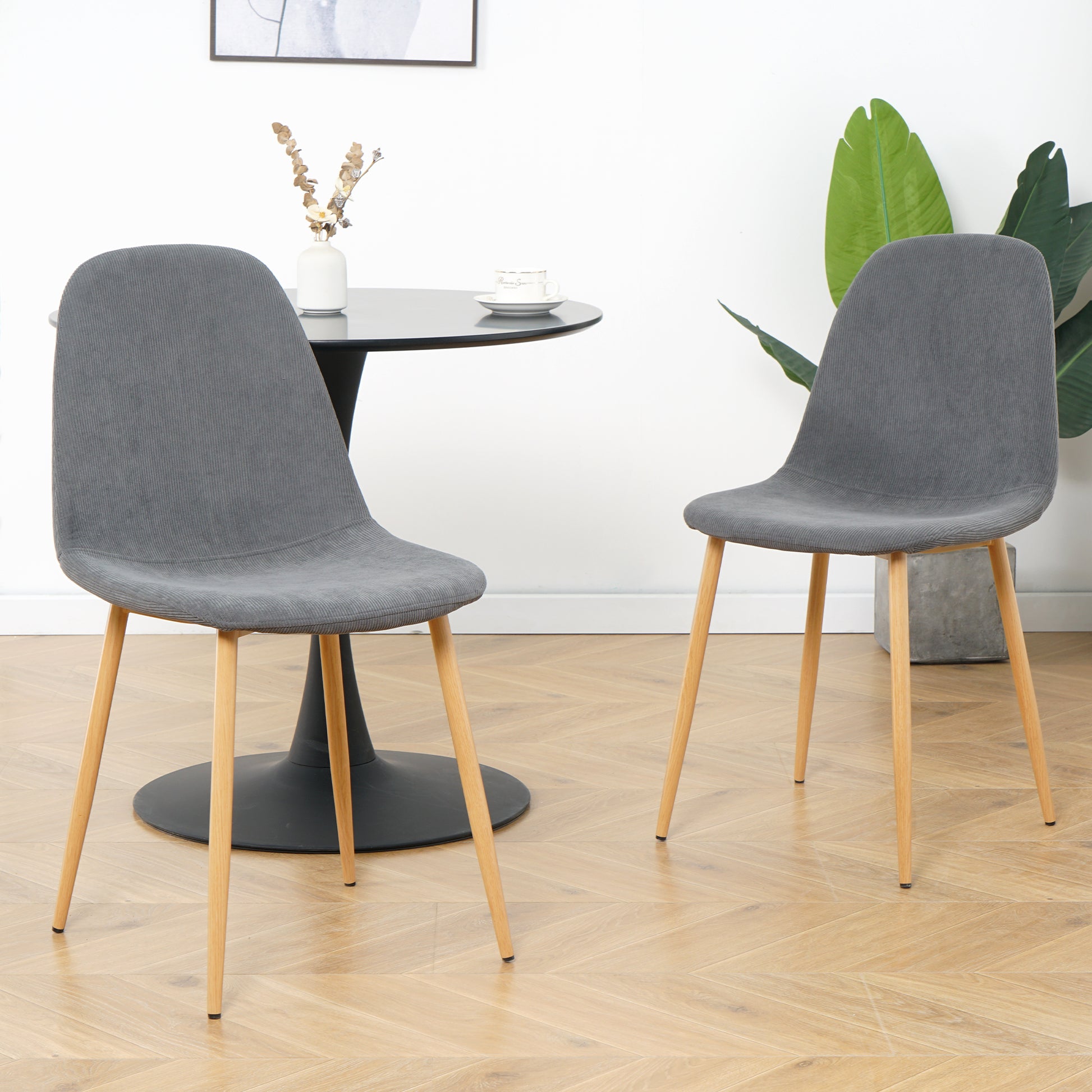 Light Grey Modern Fabric Chairs With Wood Transfer Metal Leg Set Of 4 Light Gray Metal