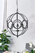 4 Light Metal Chandelier, Hanging Light Fixture With Adjustable Chain For Kitchen Dining Room Foyer Entryway, Bulb Not Included Black Iron