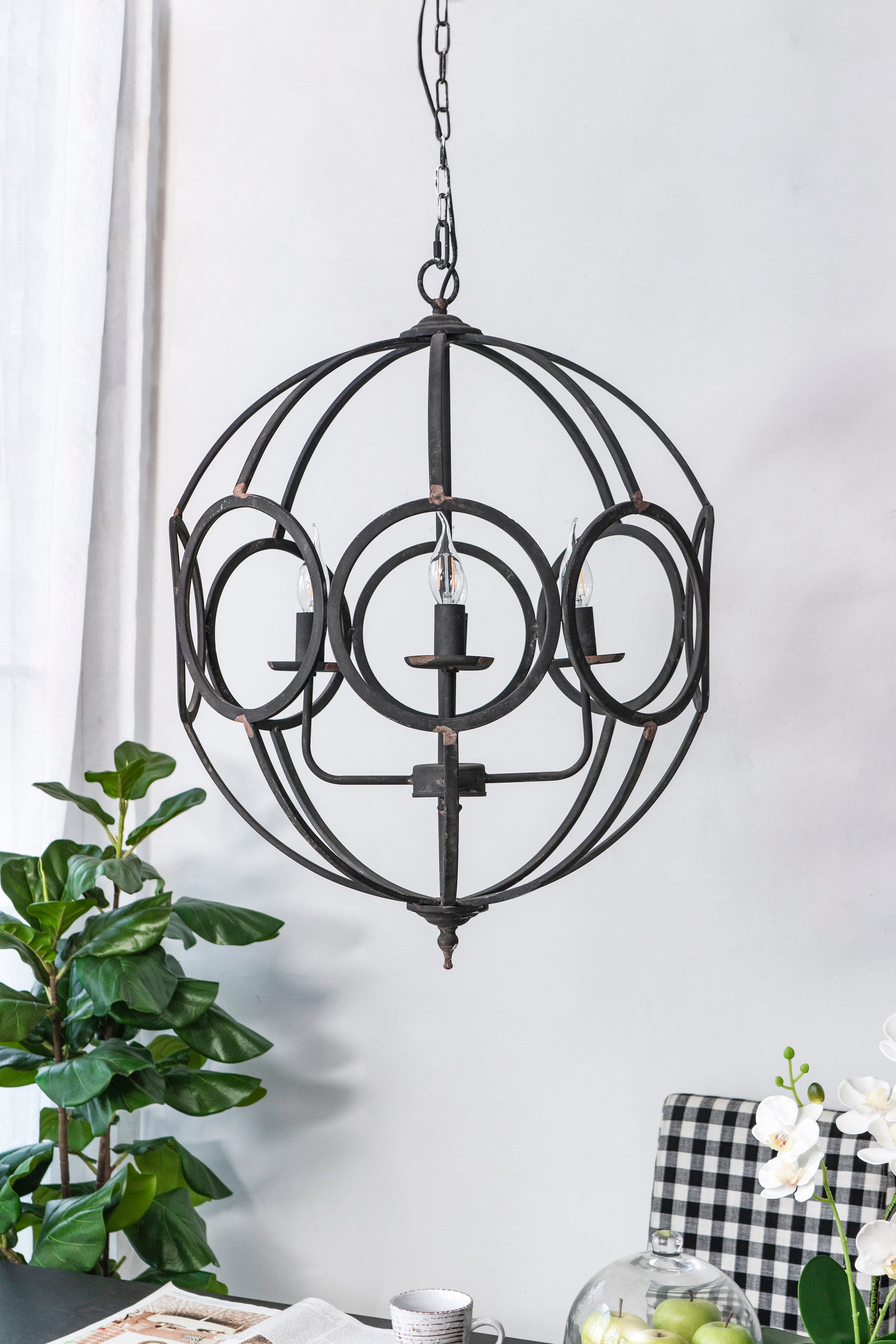 4 Light Metal Chandelier, Hanging Light Fixture With Adjustable Chain For Kitchen Dining Room Foyer Entryway, Bulb Not Included Black Iron