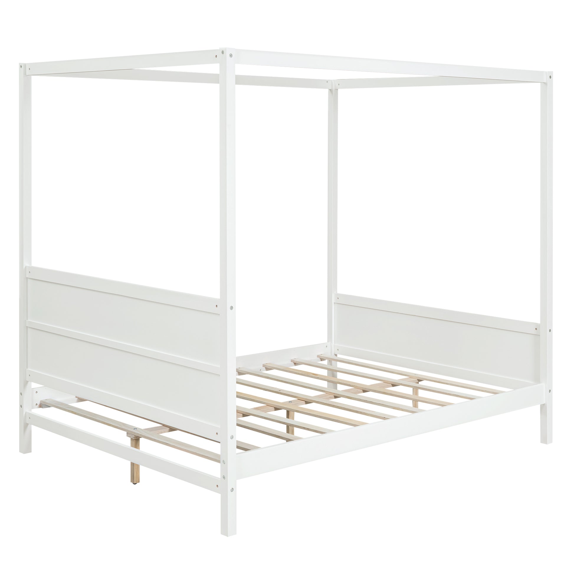 Queen Size Canopy Platform Bed With Headboard And Footboard,Slat Support Leg White Old Sku:Lt001912Aak White Solid Wood