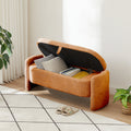 Ottoman Oval Storage Bench 3D Lamb Fleece Fabric Bench With Large Storage Space For The Living Room, Entryway And Bedroom,Brown Orange Dark Brown Polyester