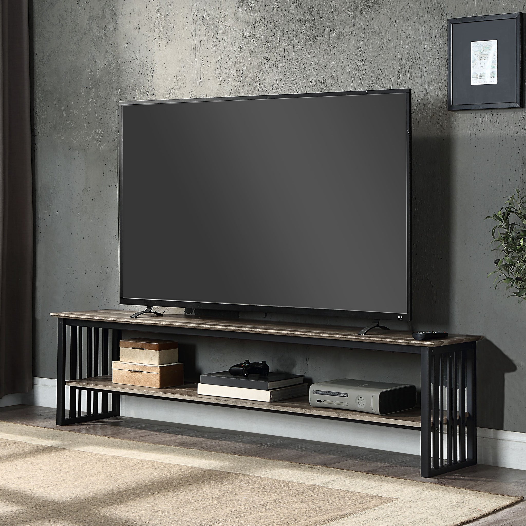 Zudora Tv Stand, Antique Oak & Black Finish Lv01754 Oak Mdf