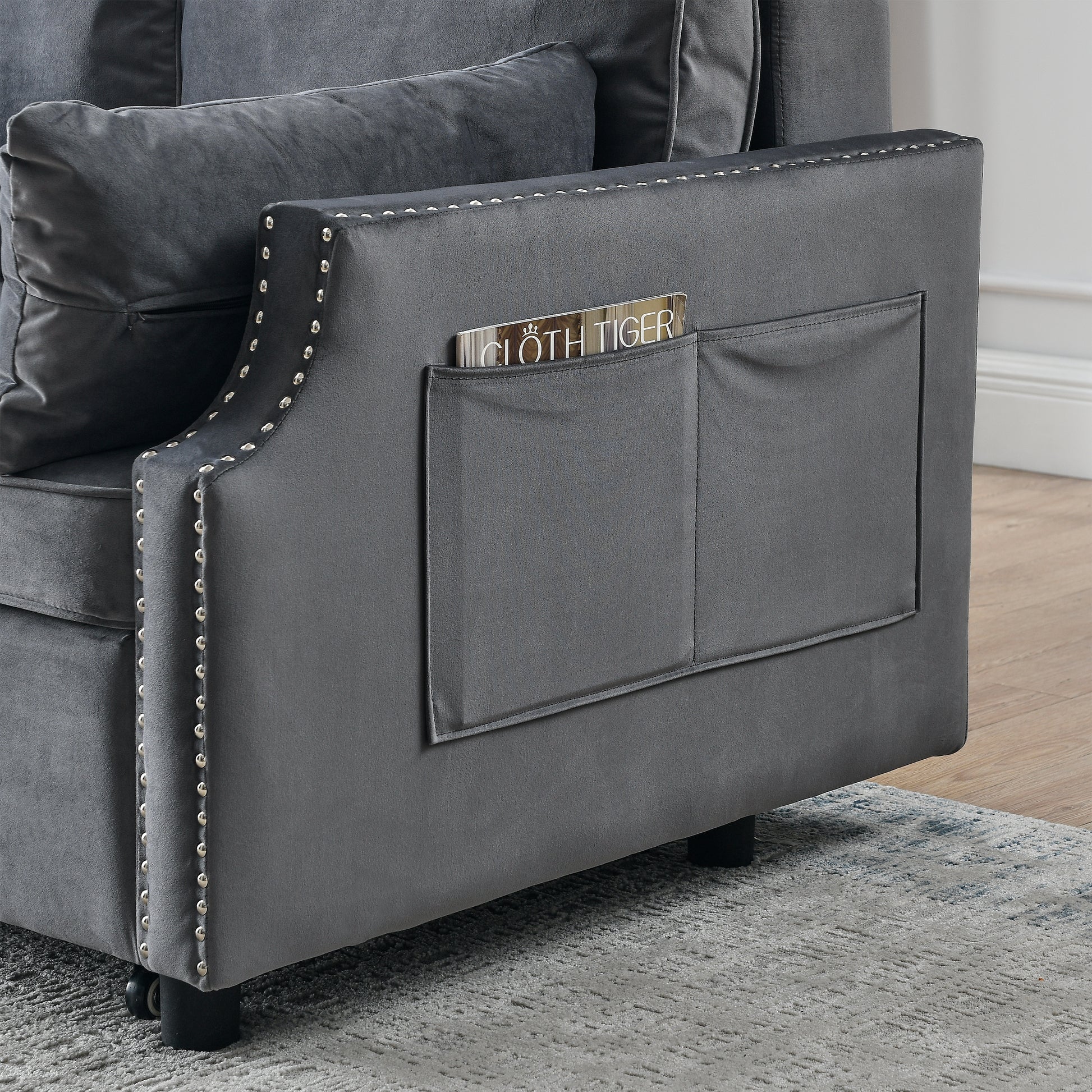 50" Velvet Upholstered Sleeper Sofa Bed With Side Storage Pockets, Design, 2 Seater Sofa With 2 Pillows And Removeable Backrest Pull Out Sofa Bed For Small Spaces In Living Rooms, Apartm Grey Velvet Primary Living Space Foam Velvet 2 Seat