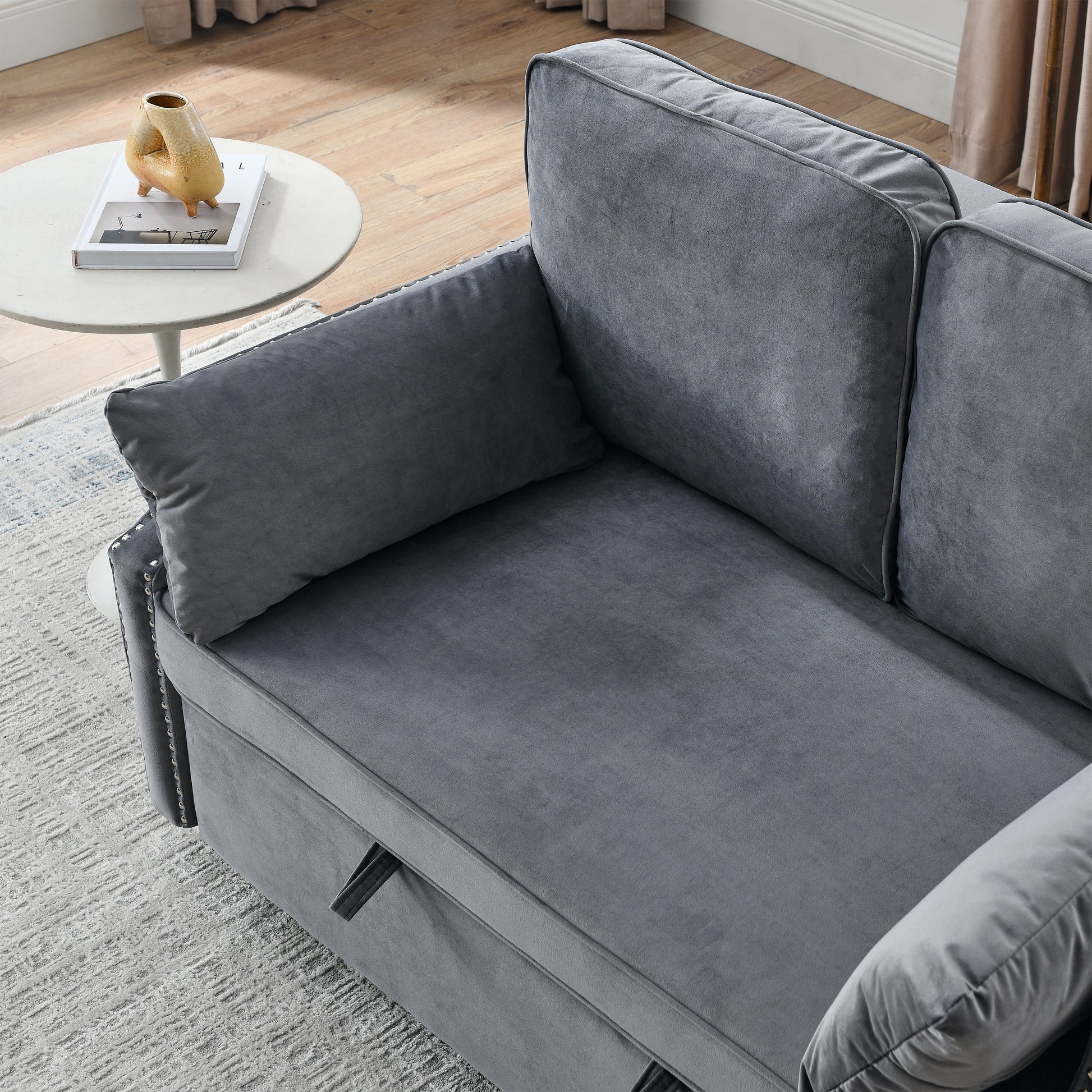 50" Velvet Upholstered Sleeper Sofa Bed With Side Storage Pockets, Design, 2 Seater Sofa With 2 Pillows And Removeable Backrest Pull Out Sofa Bed For Small Spaces In Living Rooms, Apartm Grey Velvet Primary Living Space Foam Velvet 2 Seat