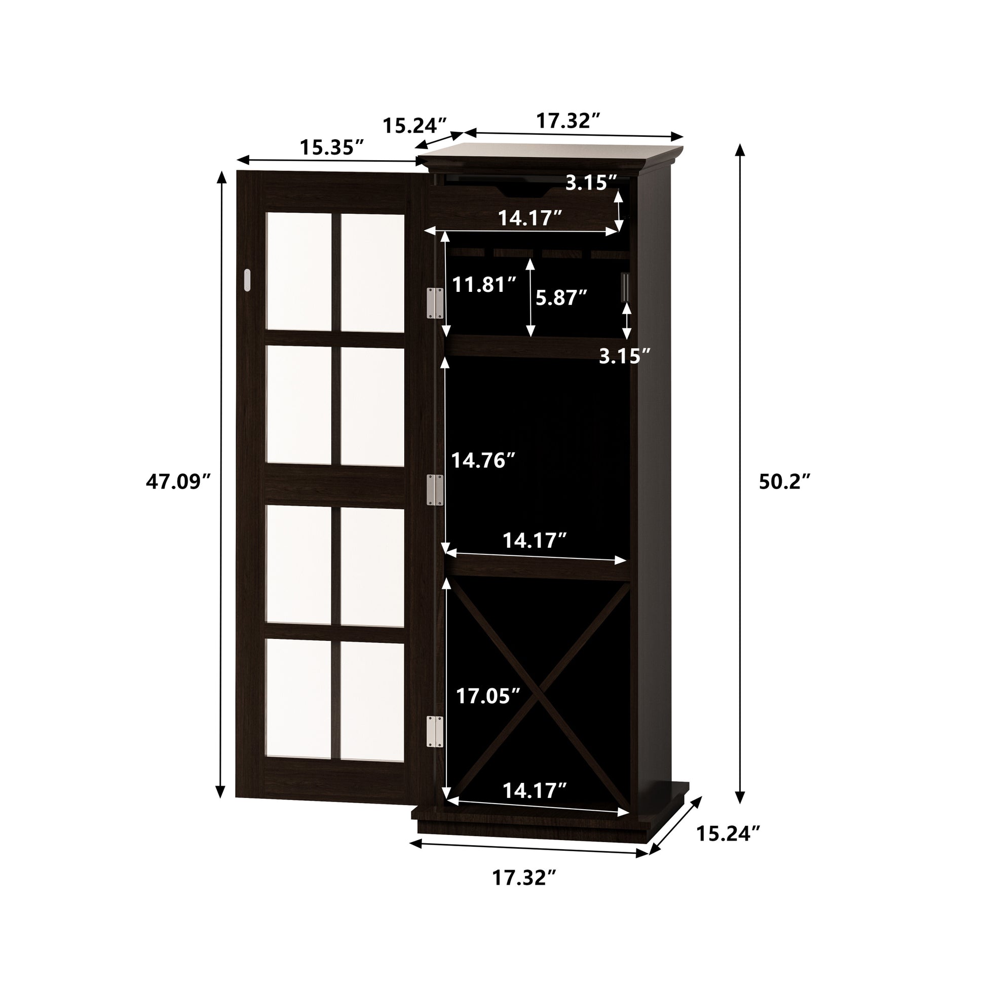 Modern Glass Door Wine Cabinet With Three Layer Design, With Drawer And X Shaped Wine Rack, For Living Room, Kitchen, Dining Room, Bar Brown Particle Board