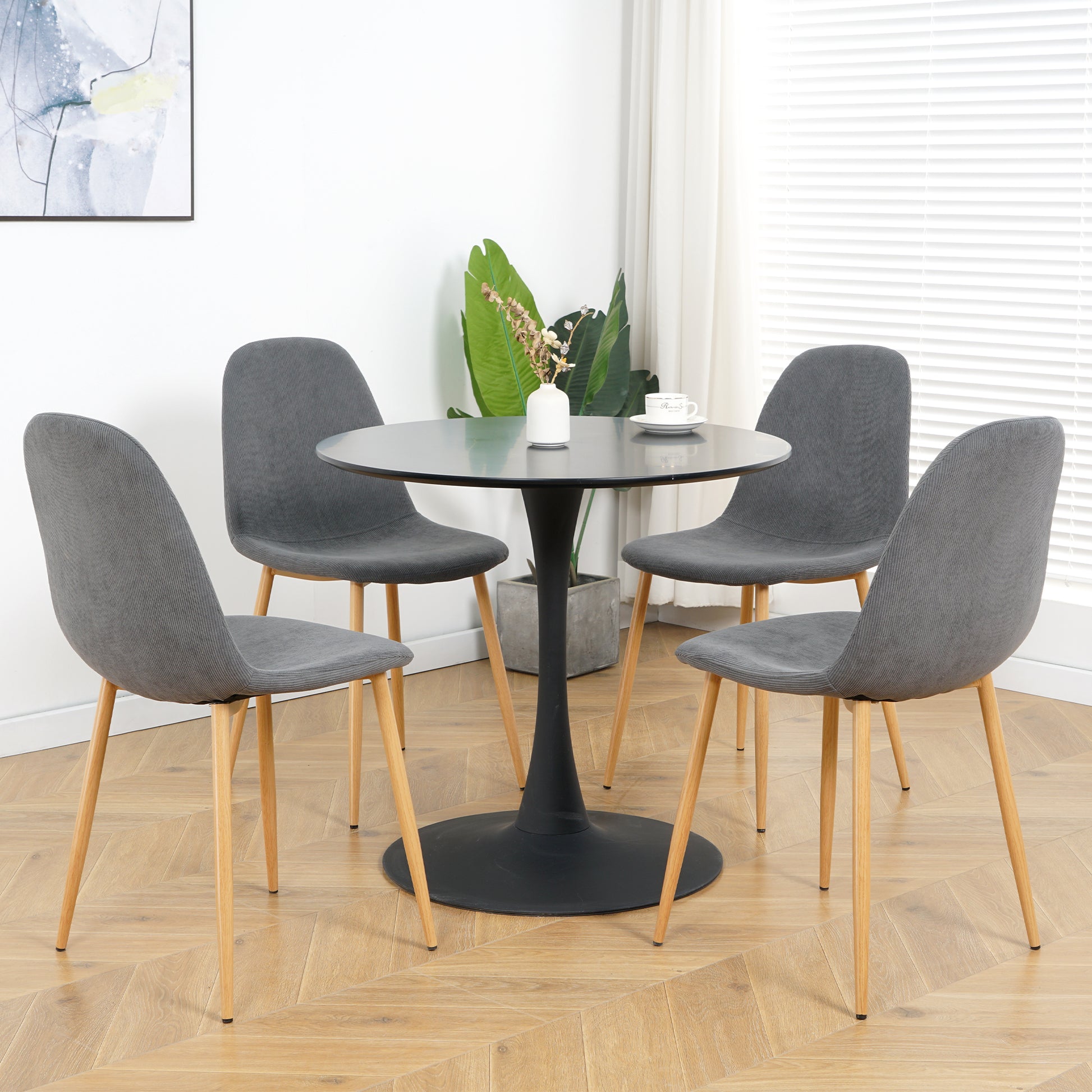 Light Grey Modern Fabric Chairs With Wood Transfer Metal Leg Set Of 4 Light Gray Metal