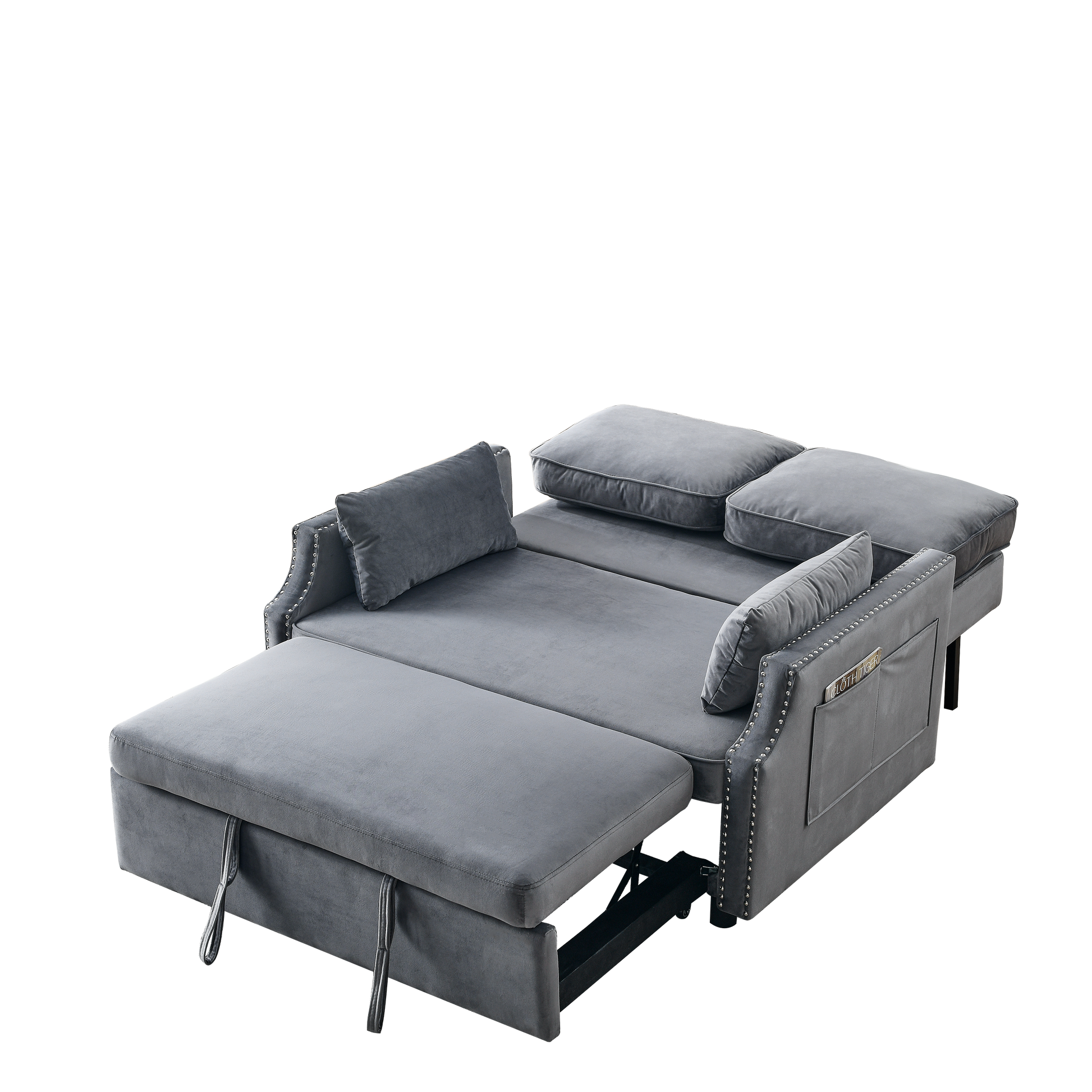 50" Velvet Upholstered Sleeper Sofa Bed With Side Storage Pockets, Design, 2 Seater Sofa With 2 Pillows And Removeable Backrest Pull Out Sofa Bed For Small Spaces In Living Rooms, Apartm Grey Velvet Primary Living Space Foam Velvet 2 Seat
