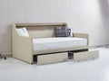 Twin Size Daybed With Storage Drawers, Upholstered Daybed With Charging Station And Led Lights, Beige Expect Arrive Date: December 30Th. Beige Pu Leather