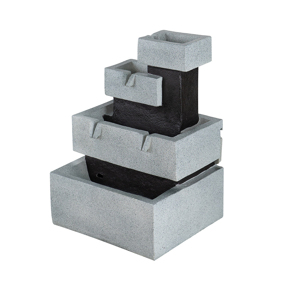 13.6X15.7X22.4" Decorative 4 Tier Gray And Black Block Fountain With Light, For Indoor And Outdoor Black Gray Garden & Outdoor Contemporary,Minimalist,Modern Polyresin