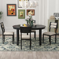 5 Piece Multifunctional Dining Table Set, Farmhouse Dining Set With Extendable Round Table,Two Small Drawers And 4 Upholstered Dining Chairs For Kitchen And Dining Room Black Black Solid Wood