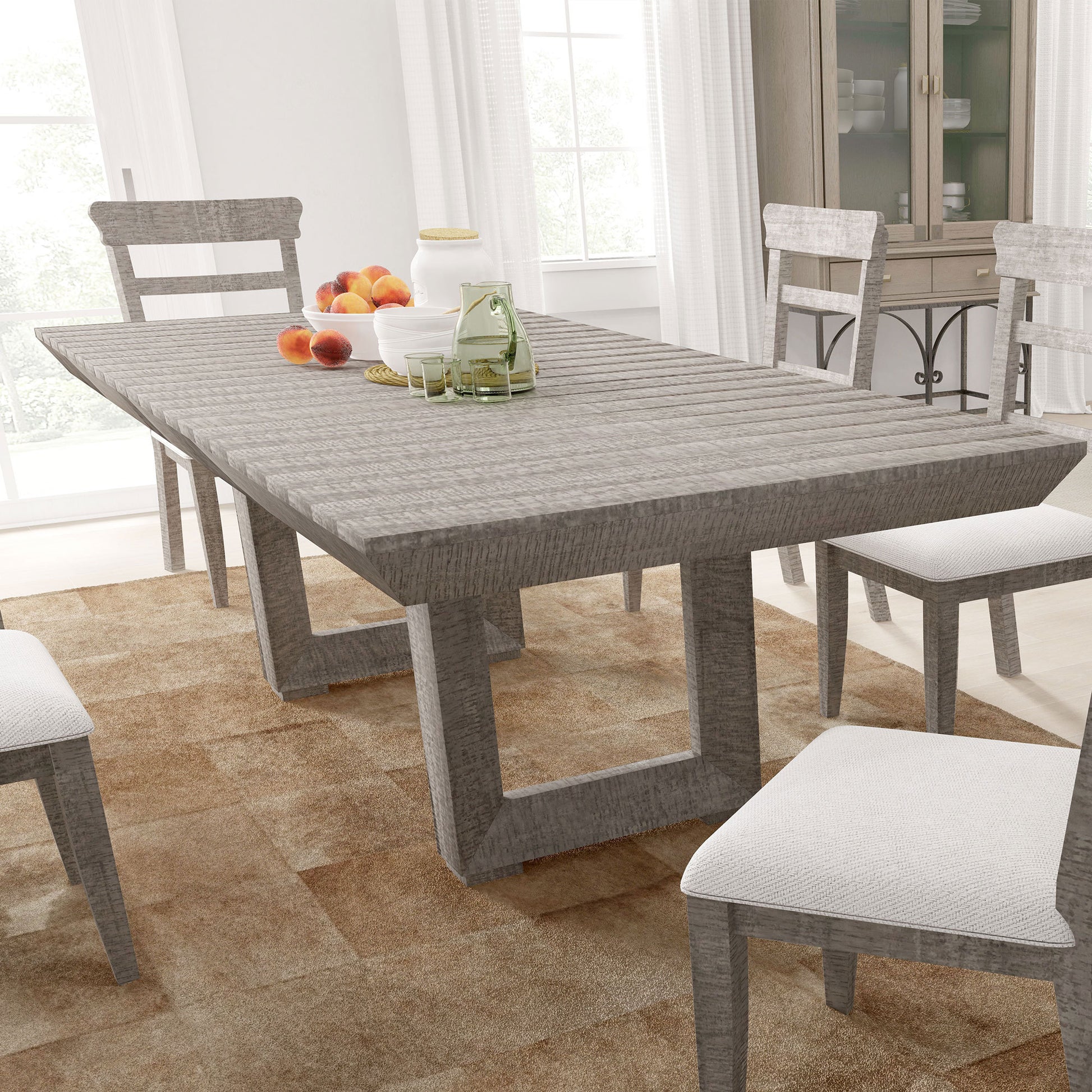 98" Rectangular Dining Table Stretchable Farmhouse Dining Table For Dining Room, Home Office Gray Gray Foam Mdf