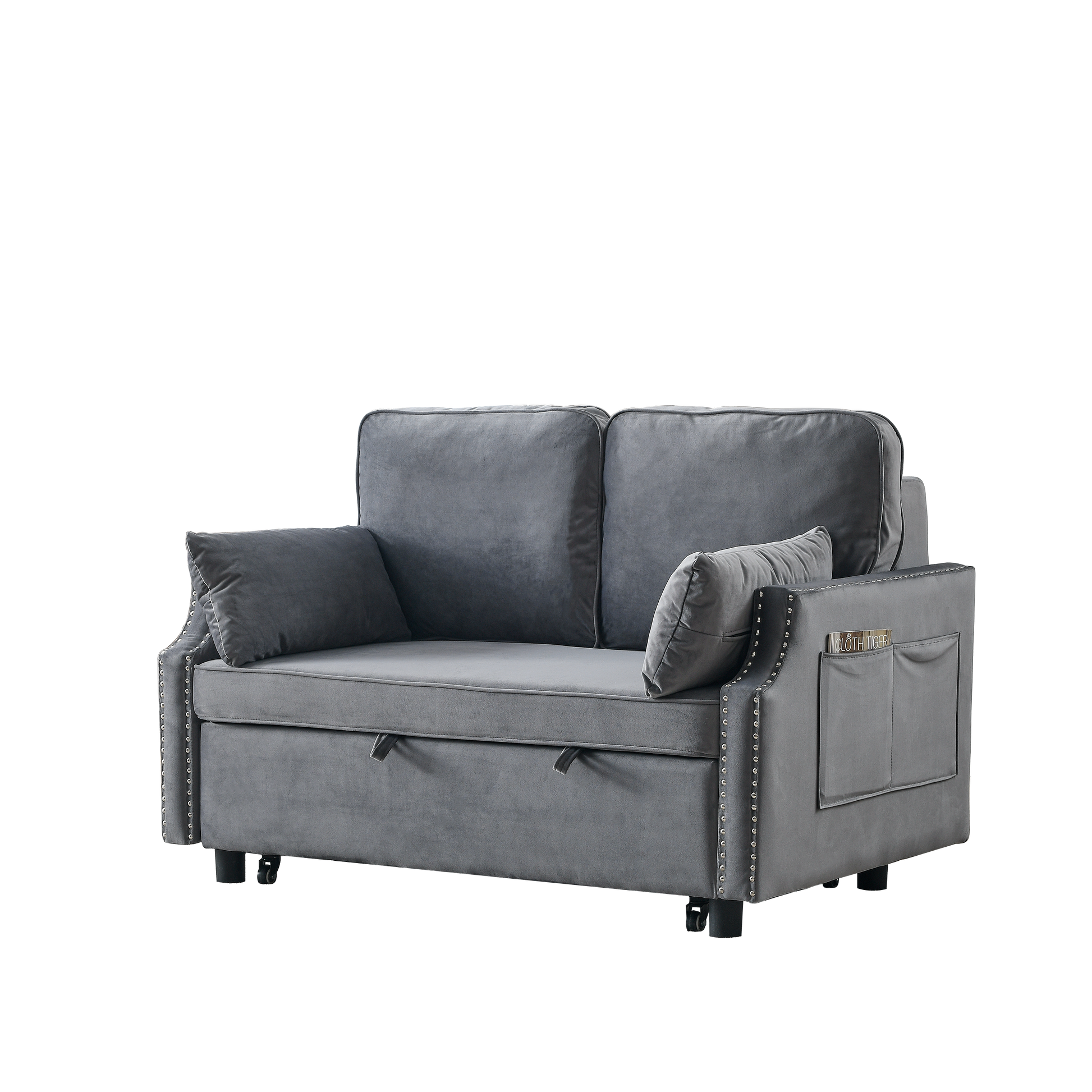 50" Velvet Upholstered Sleeper Sofa Bed With Side Storage Pockets, Design, 2 Seater Sofa With 2 Pillows And Removeable Backrest Pull Out Sofa Bed For Small Spaces In Living Rooms, Apartm Grey Velvet Primary Living Space Foam Velvet 2 Seat