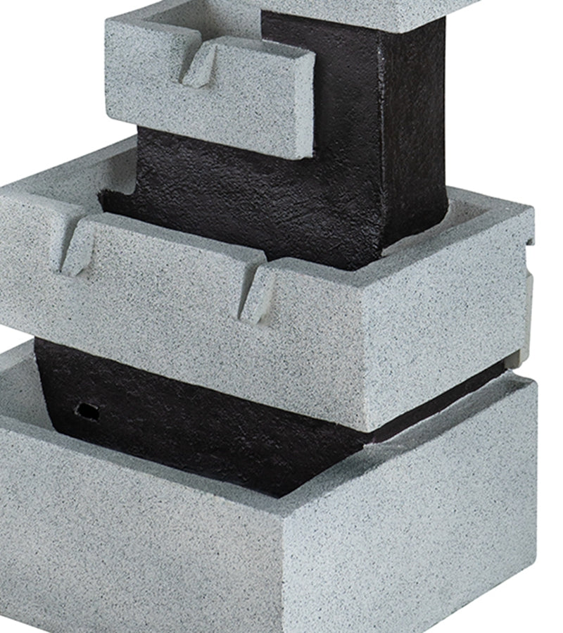 13.6X15.7X22.4" Decorative 4 Tier Gray And Black Block Fountain With Light, For Indoor And Outdoor Black Gray Garden & Outdoor Contemporary,Minimalist,Modern Polyresin