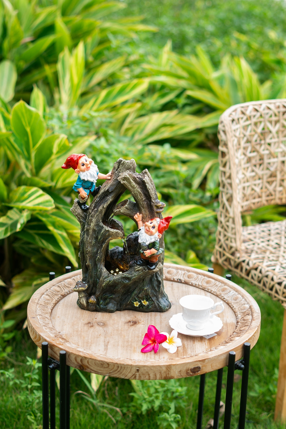 8.3X4.7X13.8" Decorative Woodland Gnome Water Fountain With Led Light, Brown Brown Primary Living Space Art Deco,Rustic,Traditional Polyresin