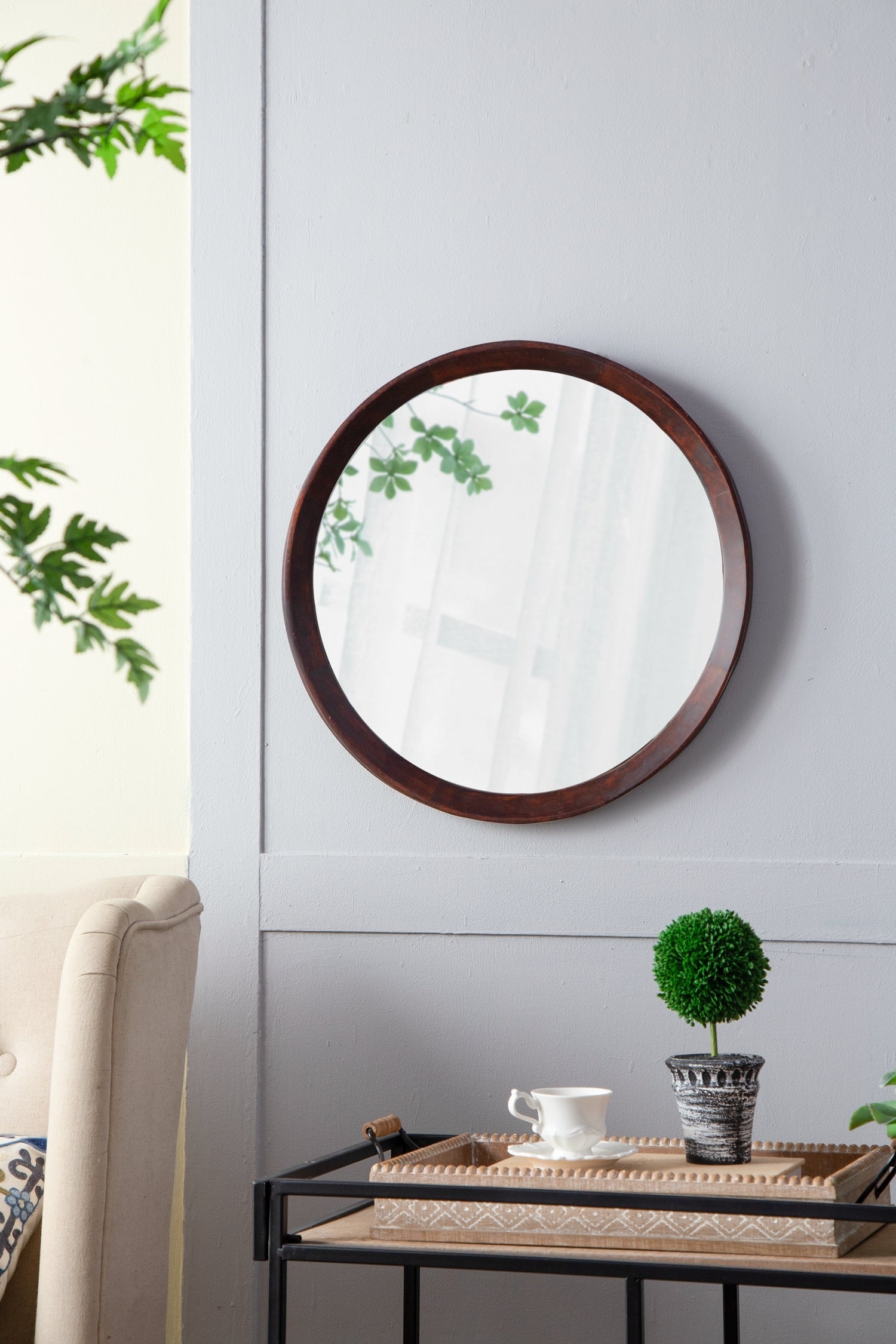 20x1.5"Transitional Decor Style Mango Wood Wall Mirror dark brown-wood