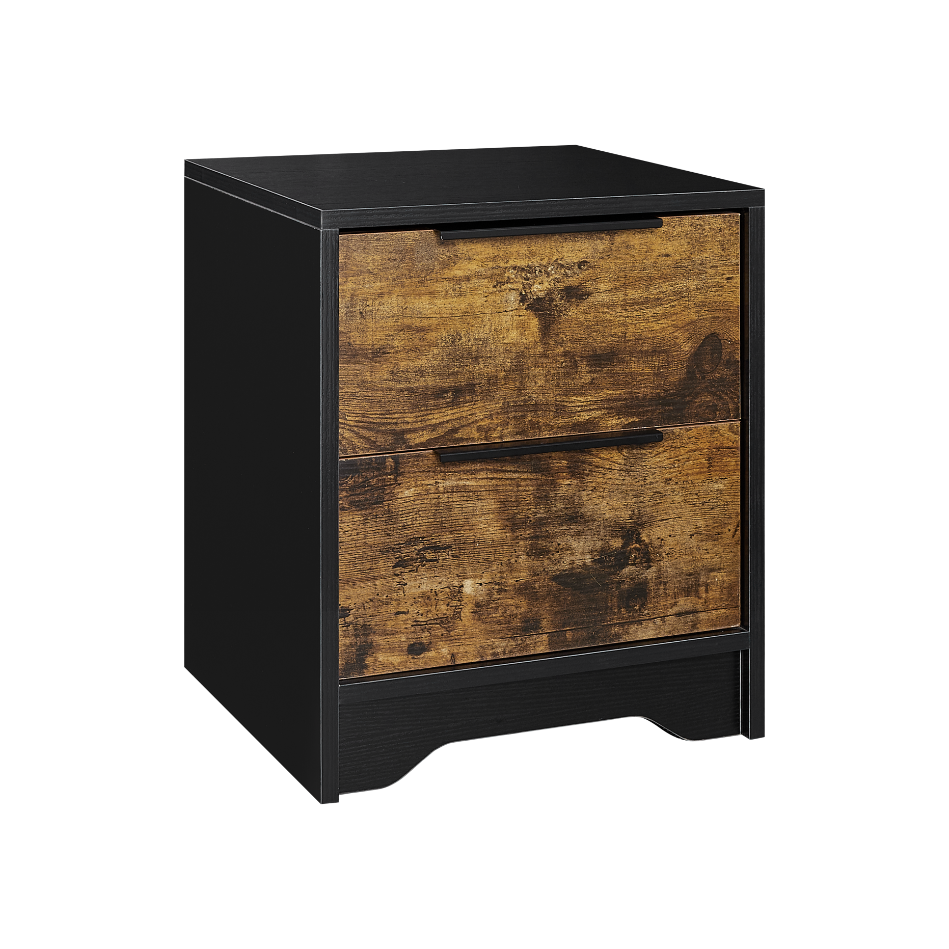 Black Wooden Nightstand With Two Drawers For Bedrooms And Other Places. Antique Black 2 Drawers Bedroom Engineered Wood