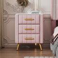 Upholstered Wooden Nightstand With 3 Drawers And Metal Legs&Handles,Fully Assembled Except Legs&Handles,Bedside Table With Marbling Worktop Pink Pink Velvet