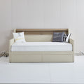 Twin Size Daybed With Storage Drawers, Upholstered Daybed With Charging Station And Led Lights, Beige Expect Arrive Date: December 30Th. Beige Pu Leather