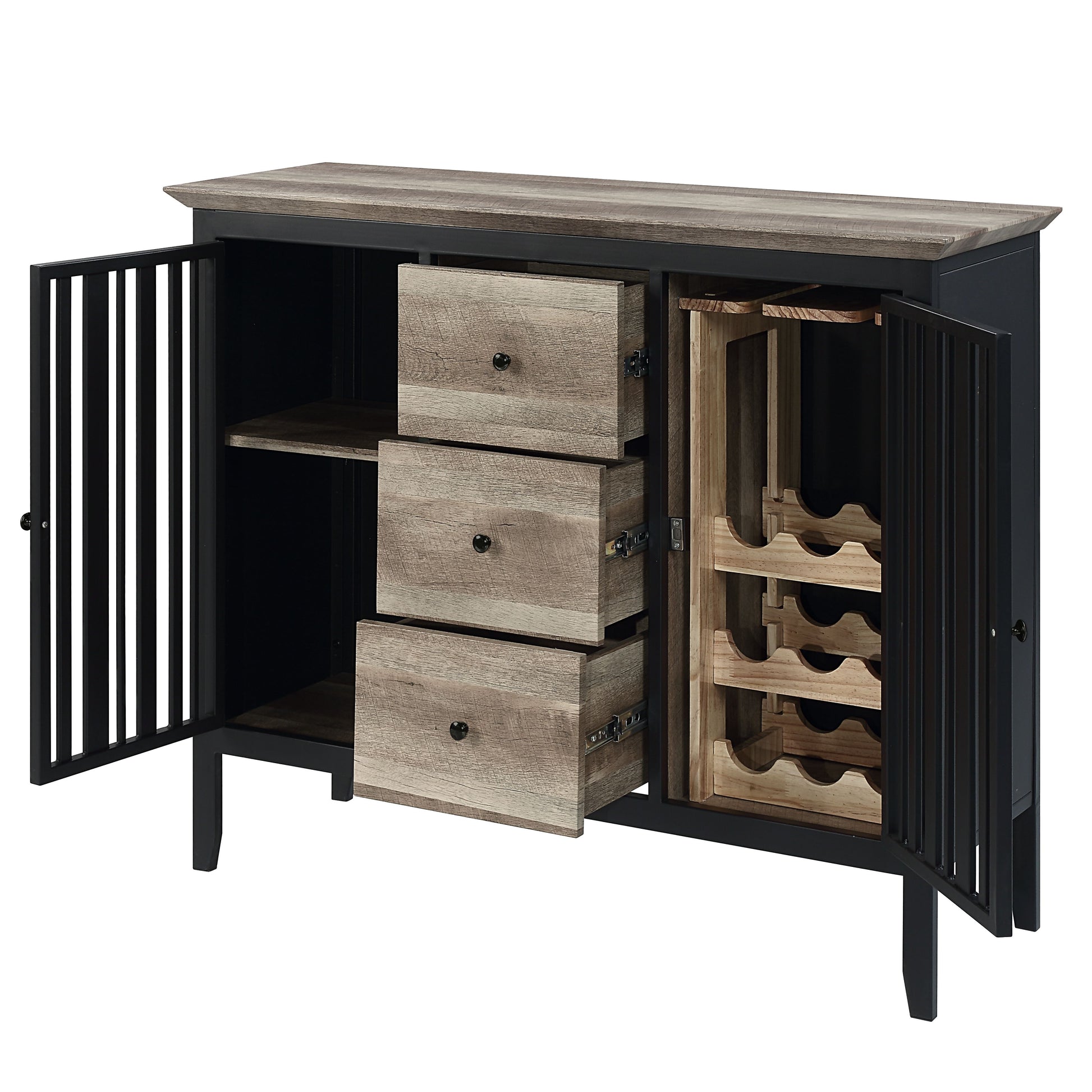 Zudora Server, Antique Oak & Black Finish Dn01759 Black Mdf