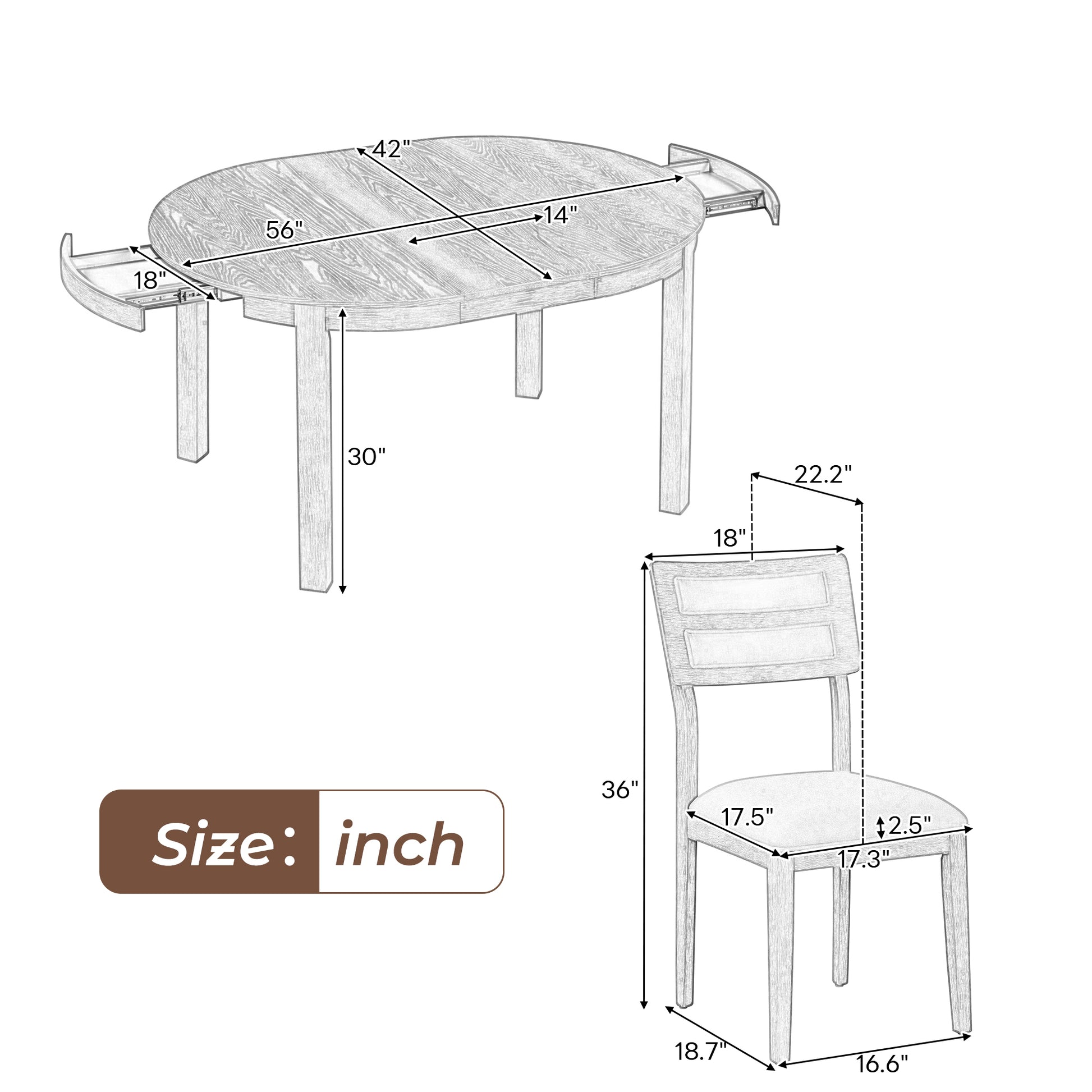 5 Piece Multifunctional Dining Table Set, Farmhouse Dining Set With Extendable Round Table ,Two Small Drawers And 4 Upholstered Dining Chairs For Kitchen And Dining Room Natural Wood Wash Natural Wood Wash Solid Wood