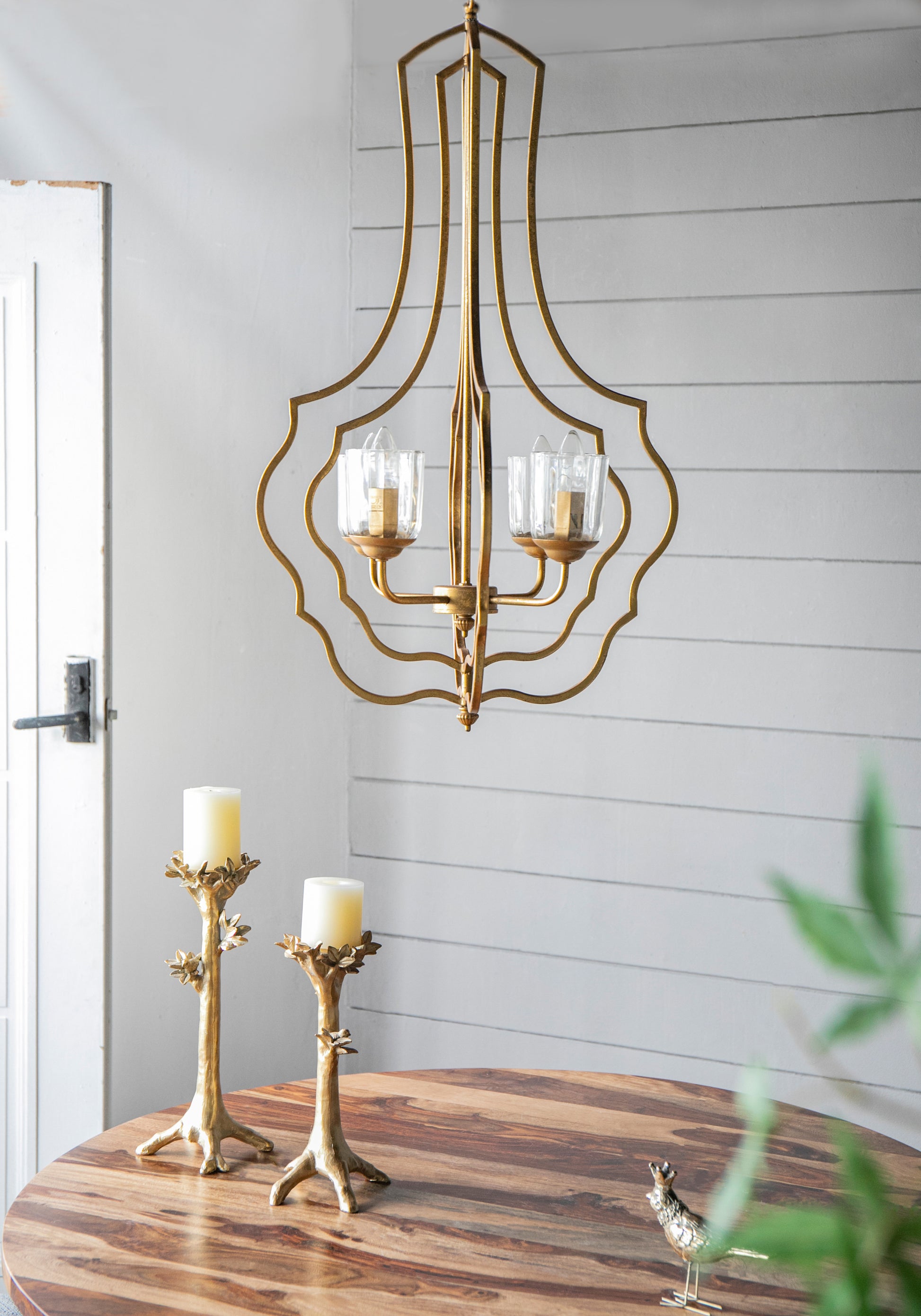 4 Light Metal Chandelier, Hanging Light Fixture With Adjustable Chain For Kitchen Dining Room Foyer Entryway, Bulb Not Included Gold Iron