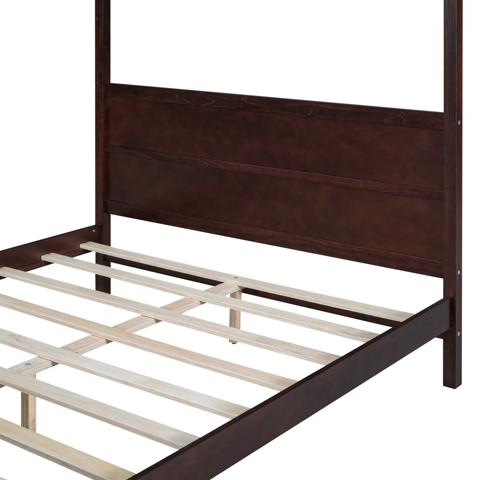 Queen Size Canopy Platform Bed With Headboard And Footboard,Slat Support Leg Espresso Old Sku:Lt001912Aap Espresso Solid Wood