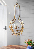 4 Light Metal Chandelier, Hanging Light Fixture With Adjustable Chain For Kitchen Dining Room Foyer Entryway, Bulb Not Included Gold Iron