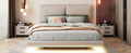 Queen Size Upholstered Platform Bed With Sensor Light And 2 Large Backrests, Stylish Platform Bed With 2 Sets Of Usb Port And Socket On Each Rear Bed Leg, Beige Beige Velvet