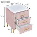 Upholstered Wooden Nightstand With 3 Drawers And Metal Legs&Handles,Fully Assembled Except Legs&Handles,Bedside Table With Marbling Worktop Pink Pink Velvet