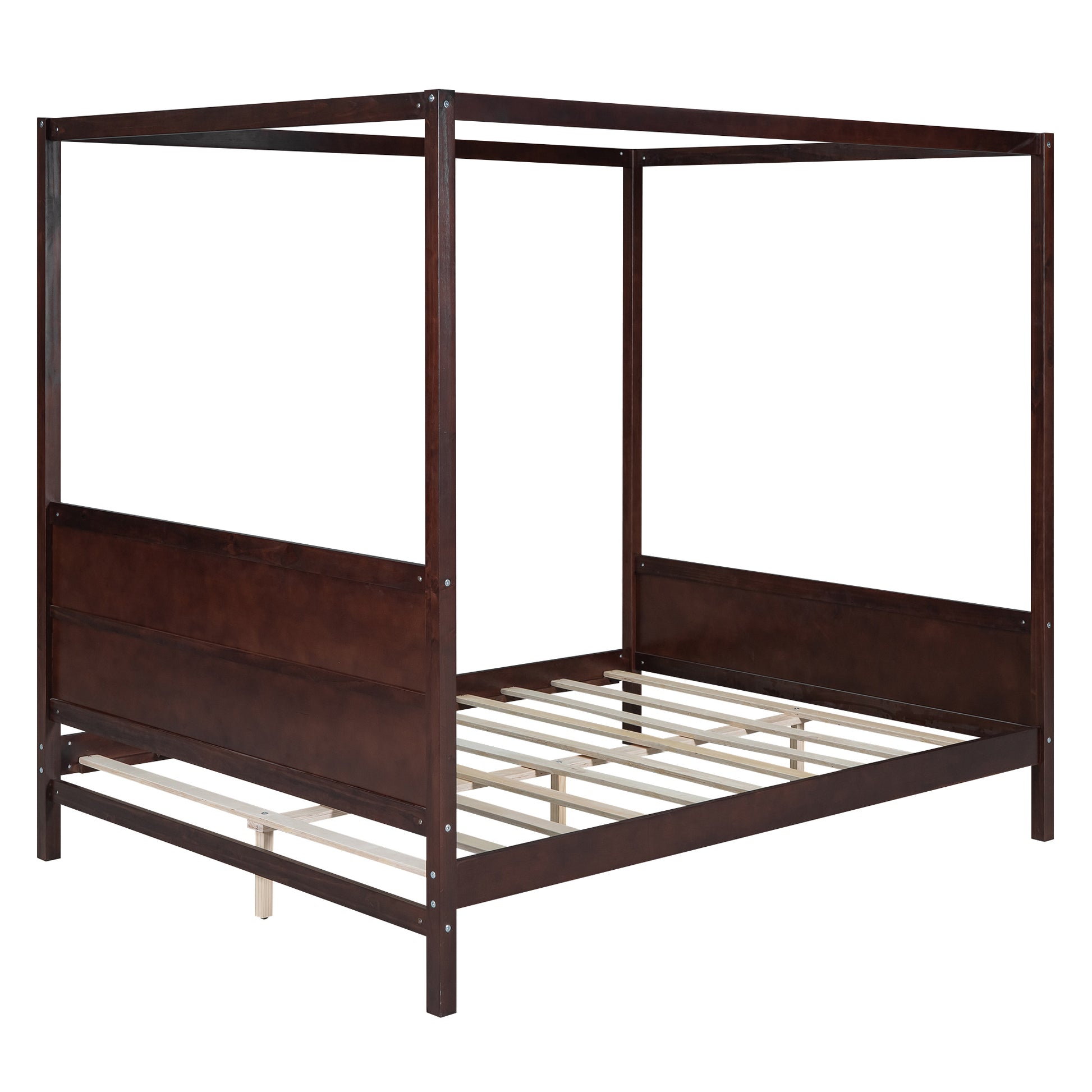 Queen Size Canopy Platform Bed With Headboard And Footboard,Slat Support Leg Espresso Old Sku:Lt001912Aap Espresso Solid Wood