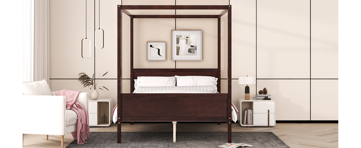 Queen Size Canopy Platform Bed With Headboard And Footboard,Slat Support Leg Espresso Old Sku:Lt001912Aap Espresso Solid Wood