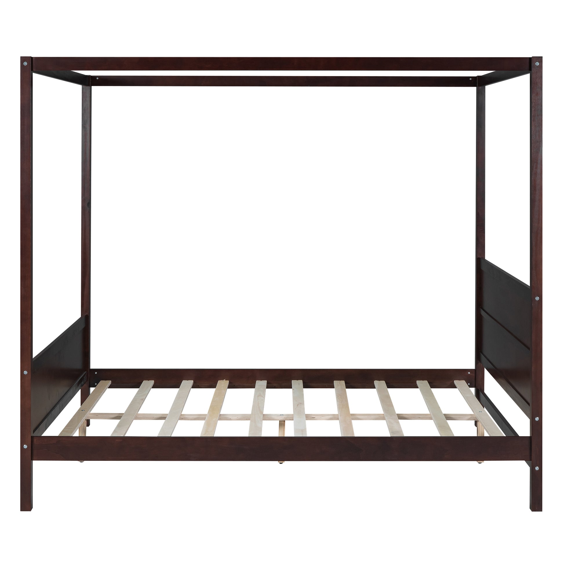 Queen Size Canopy Platform Bed With Headboard And Footboard,Slat Support Leg Espresso Old Sku:Lt001912Aap Espresso Solid Wood