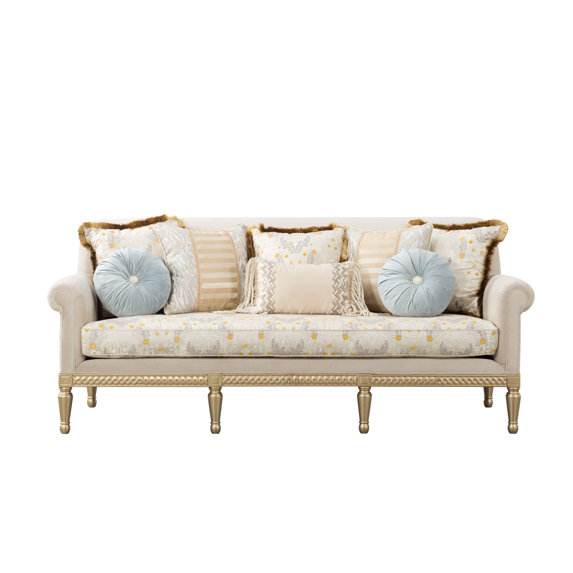 Classic Style Sofa Beige Velvet 3 Seat