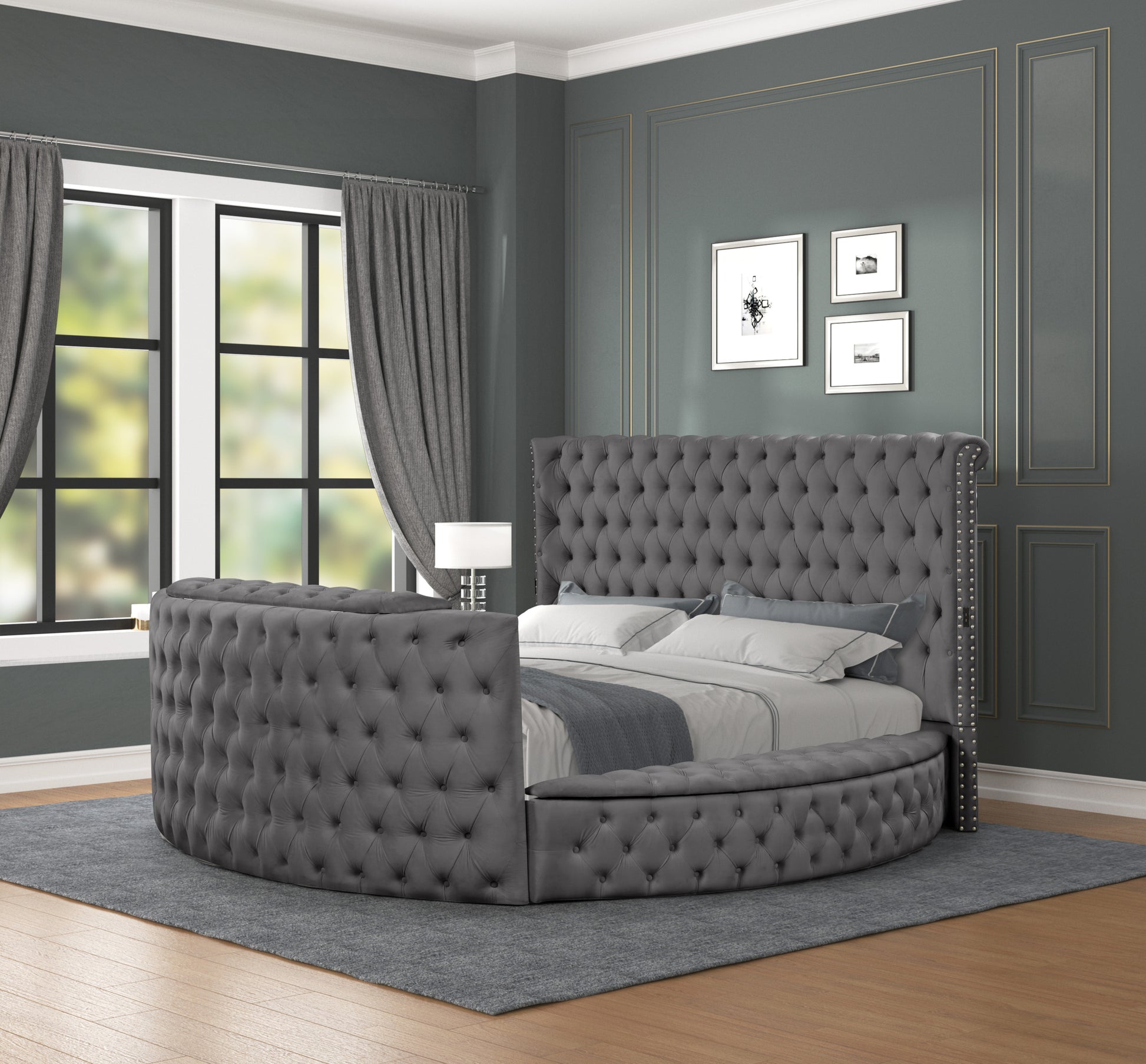 Maya Crystal Tufted Queen 4 Pc Vanity Bedroom Set Made With Wood In Gray Box Spring Not Required Queen Gray Wood 4 Piece Set Bedroom Contemporary,Modern Upholstered Velvet Tufted Wood