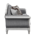 Florian Sofa W 4 Pillows, Gray Fabric & Antique White Finish Lv02119 Gray Fabric