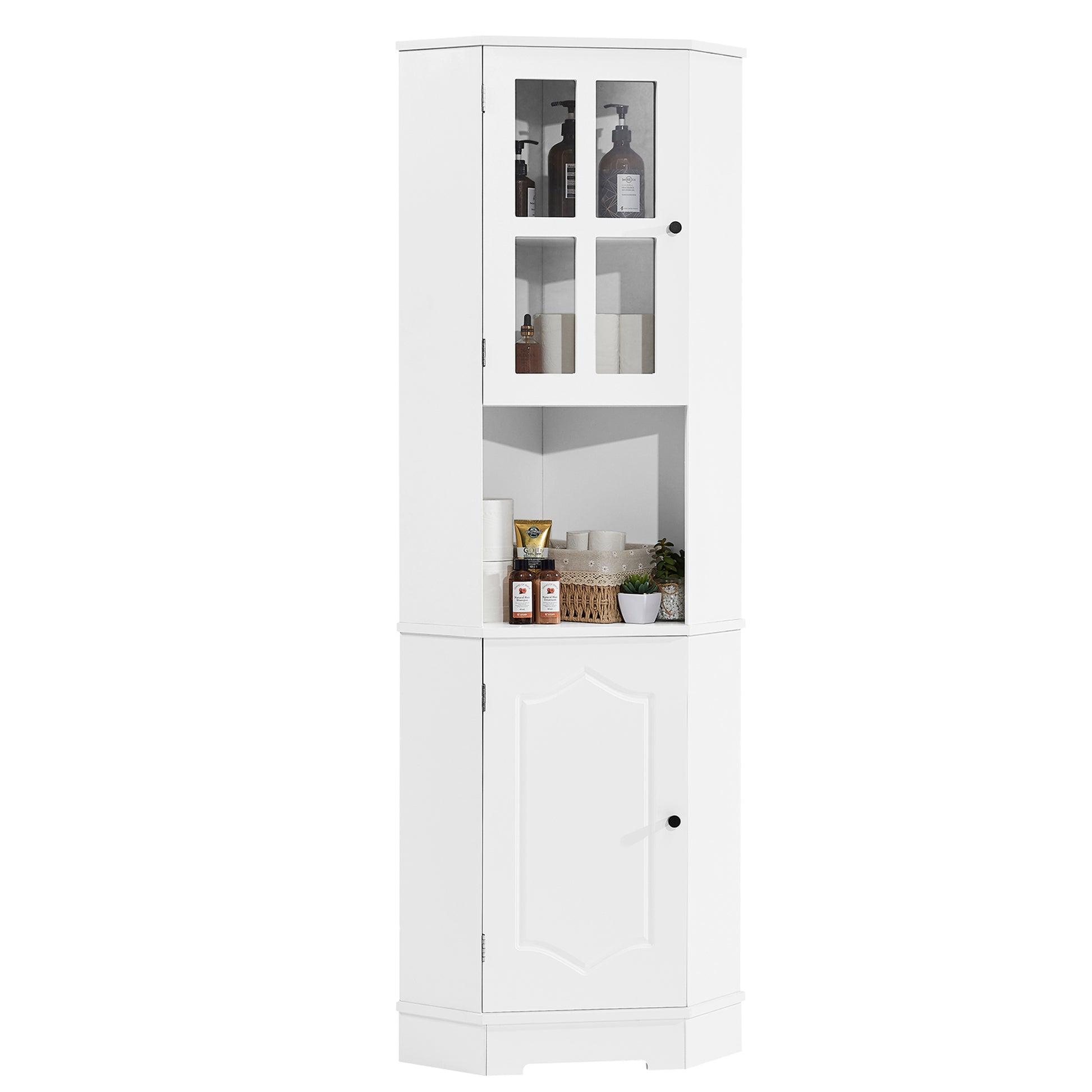 Tall Bathroom Storage Cabinet, Corner Cabinet with white-mdf