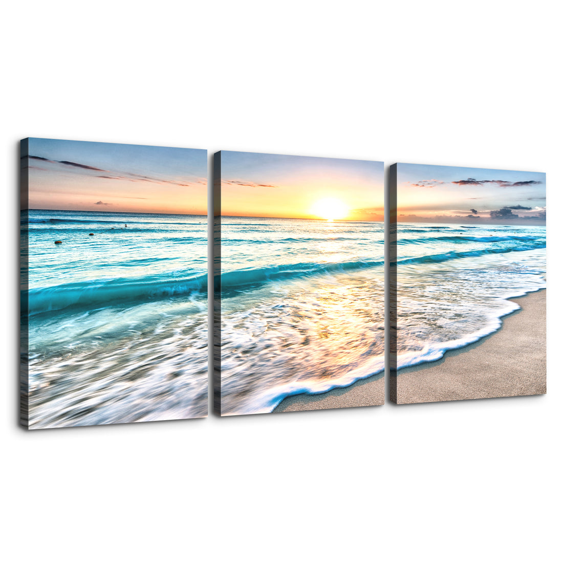 3 panels Framed Canvas Wall Art Decor,3 Pieces Sea rectangle-framed-multicolor-oversized