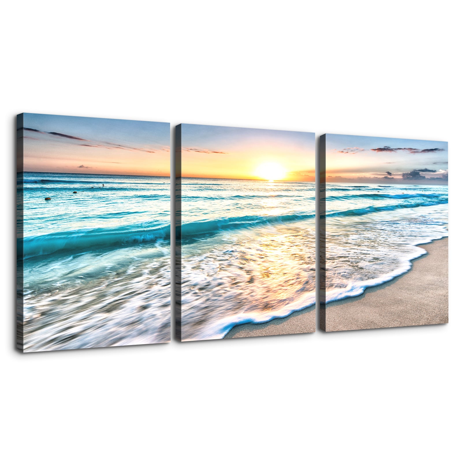 3 Panels Framed Canvas Wall Art Decor,3 Pieces Sea Wave Painting Decoration Painting For Chrismas Gift, Office,Dining Room,Living Room, Bathroom, Bedroom Decor Ready To Hang Rectangle Framed