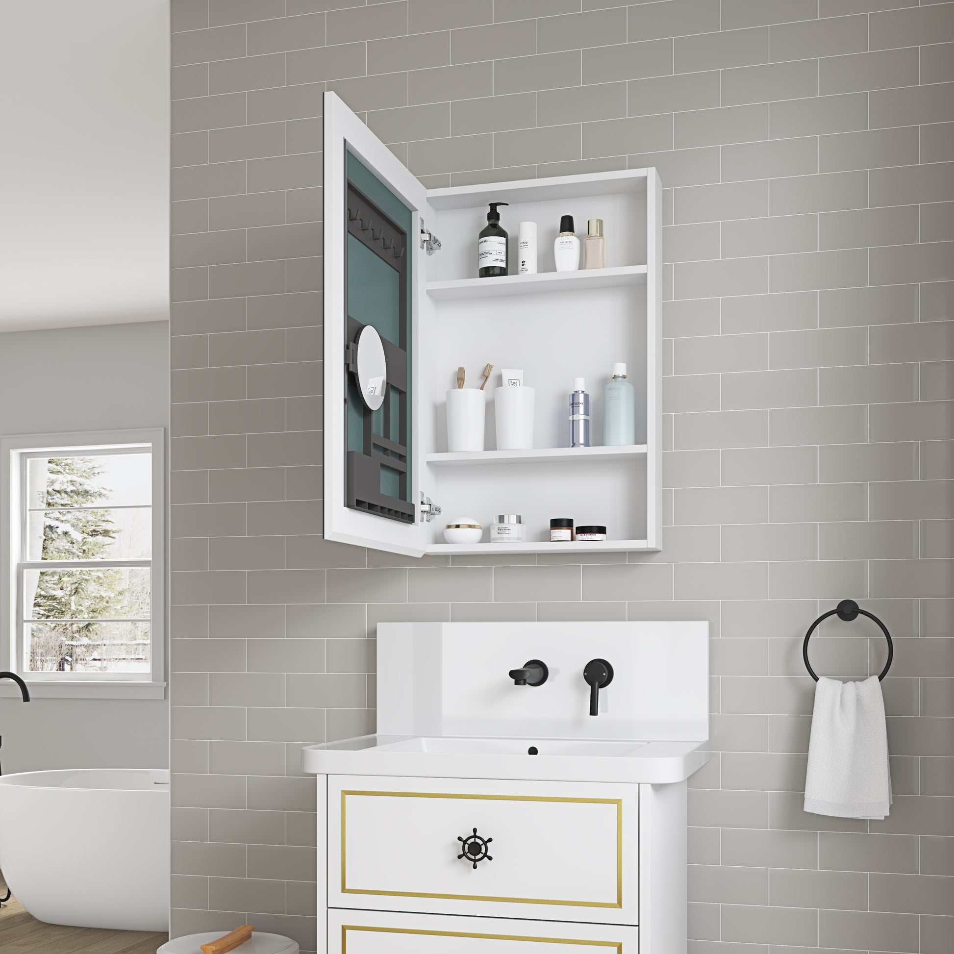 20" W x 30" H Single Door Bathroom Medicine Cabinet white-engineered wood