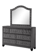 Sophia Modern Style Crystal Tufted Upholstery 7 Drawer Dresser Finished With Velvet Fabric Made With Wood In Gray Gray Bedroom Contemporary,Modern Acacia Solid Wood Mdf Wood