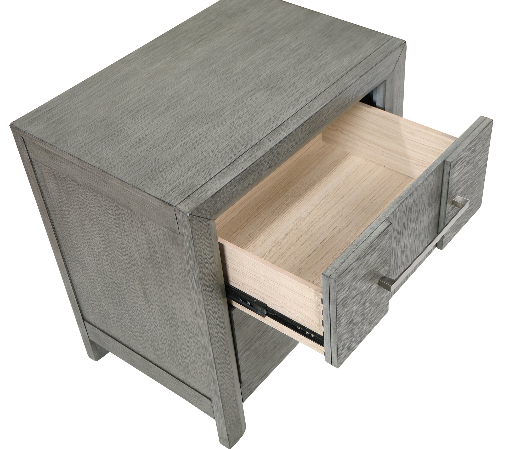 Kenzo Modern Style 2 Drawer Night Stand With Silver Coated Metal Handles Made With Wood In Gray Color Gray 2 Drawers Bedroom Bedside Cabinet Contemporary,Modern Storage Solid Wood Mdf Wood