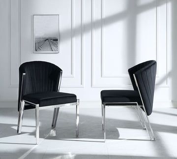 Fallon Side Chair Set 2 , Black Velvet & Mirrored Silver Finish Dn01955 Black Velvet