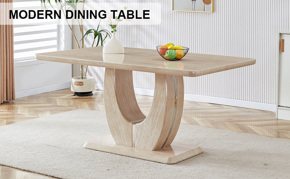 Modern Minimalist Luxury Mdf Rectangular Dining Table With Light Yellow Textured Stickers On The Table. Suitable For Restaurants, Living Rooms, Kitchens, And Study Rooms.F 1280 "63* "37* "30 Light Yellow Mdf